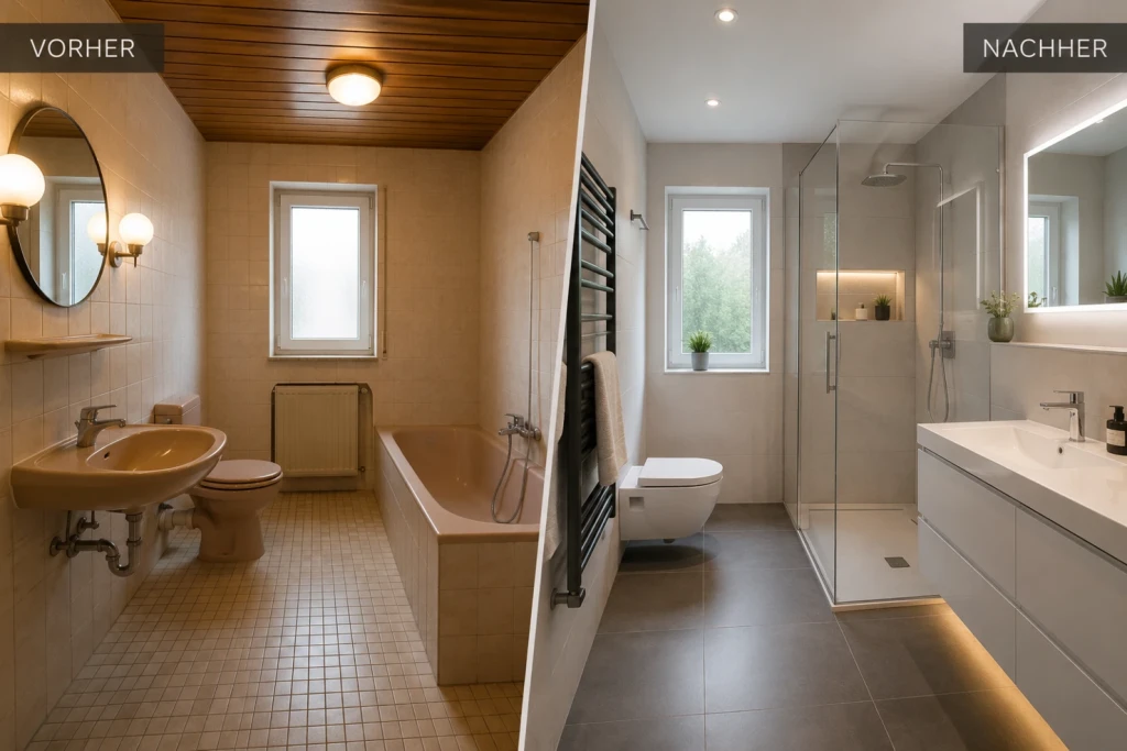 Badezimmer im Vergleich vor und nach der Sanierung